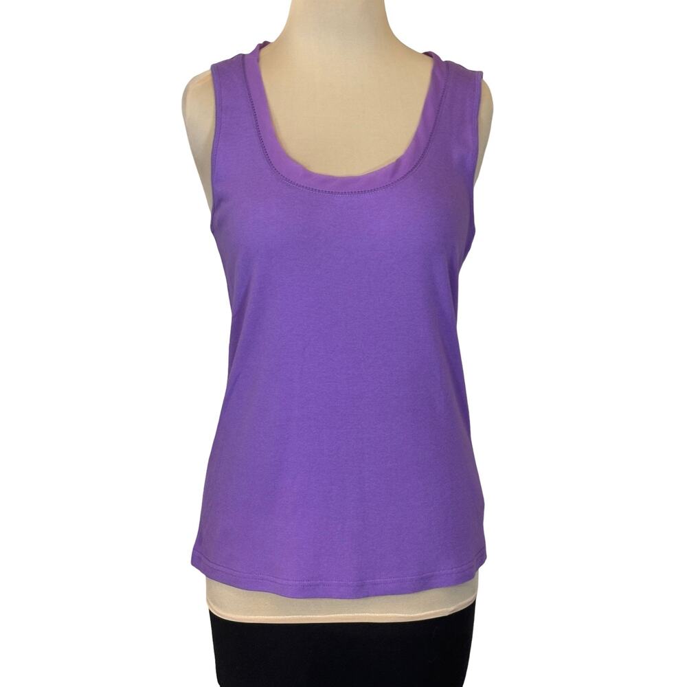Lauren Ralph Lauren Purple Tank Top M Sleeveless Cotton Chiffon Neck Detail